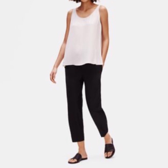 Eileen Fisher System Crepe Washable Front Seam Black Tapered Leg Pant - Picture 1 of 9